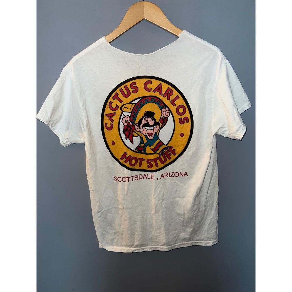 Vintage Cactus Carlos Hot Stuff Scottsdale Arizona Graphic Tee White Custom Cut